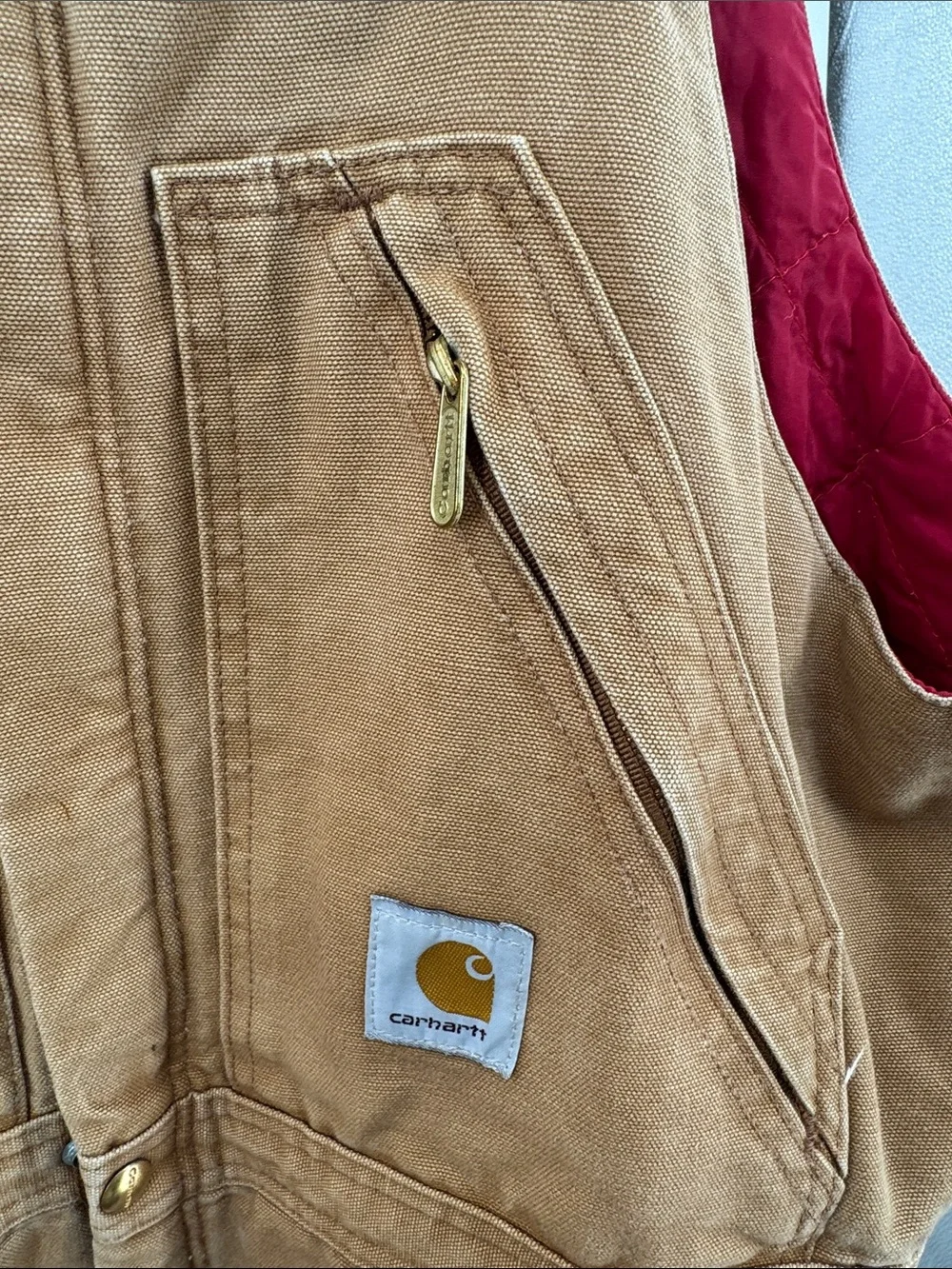 VTG CARHARTT QUILT LINED OVERALLS 36x34 ZIP side INSULATED BIB BROWN double knee
